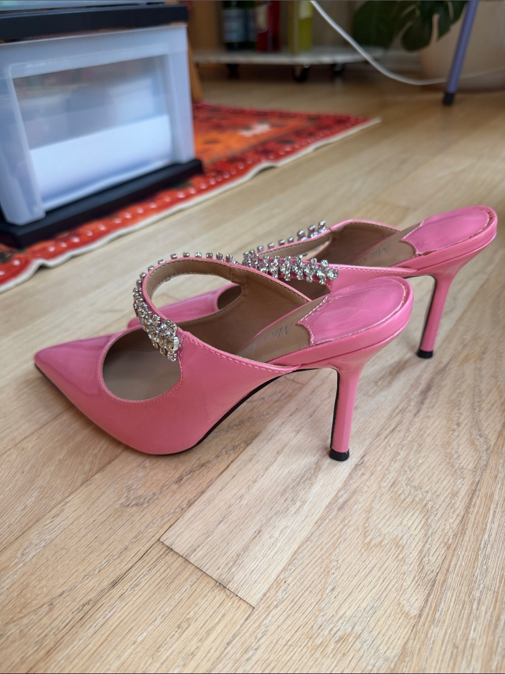 Embellished Pink Patent Pointed Toe Mules - Picture 3 of 6